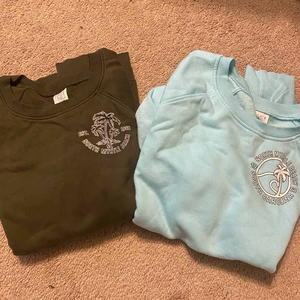 BUNDLE OF TWO north myrtle beach time and tru vacation crewneck sweatshirts
